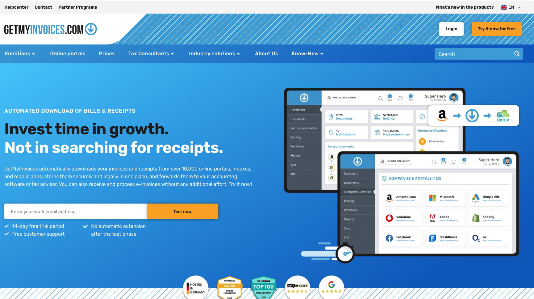 GetMyInvoices dashboard interface