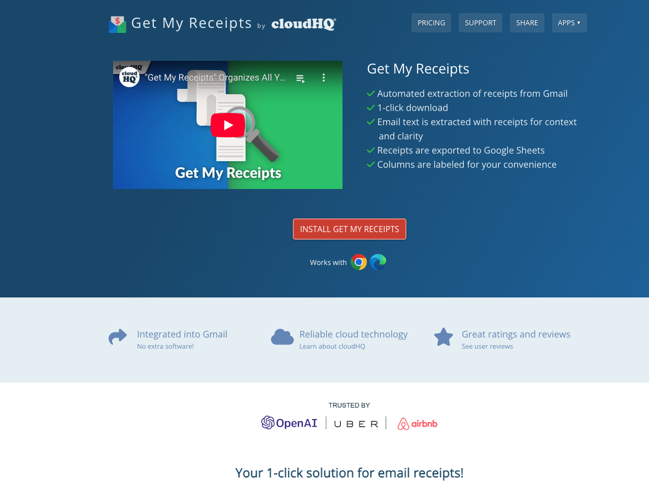 GetMyReceipts dashboard interface