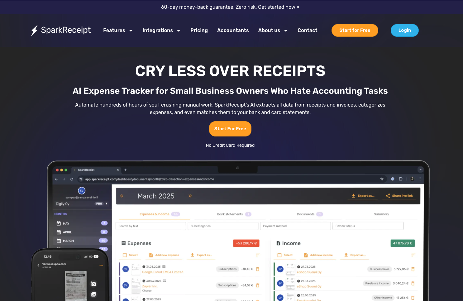 SparkReceipt dashboard interface